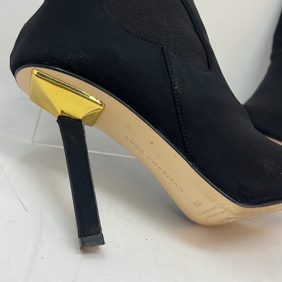Good American Sz 9.5 Elastic and Satin Pull On Gold Heel Base Booties Boots - Picture 3 of 14